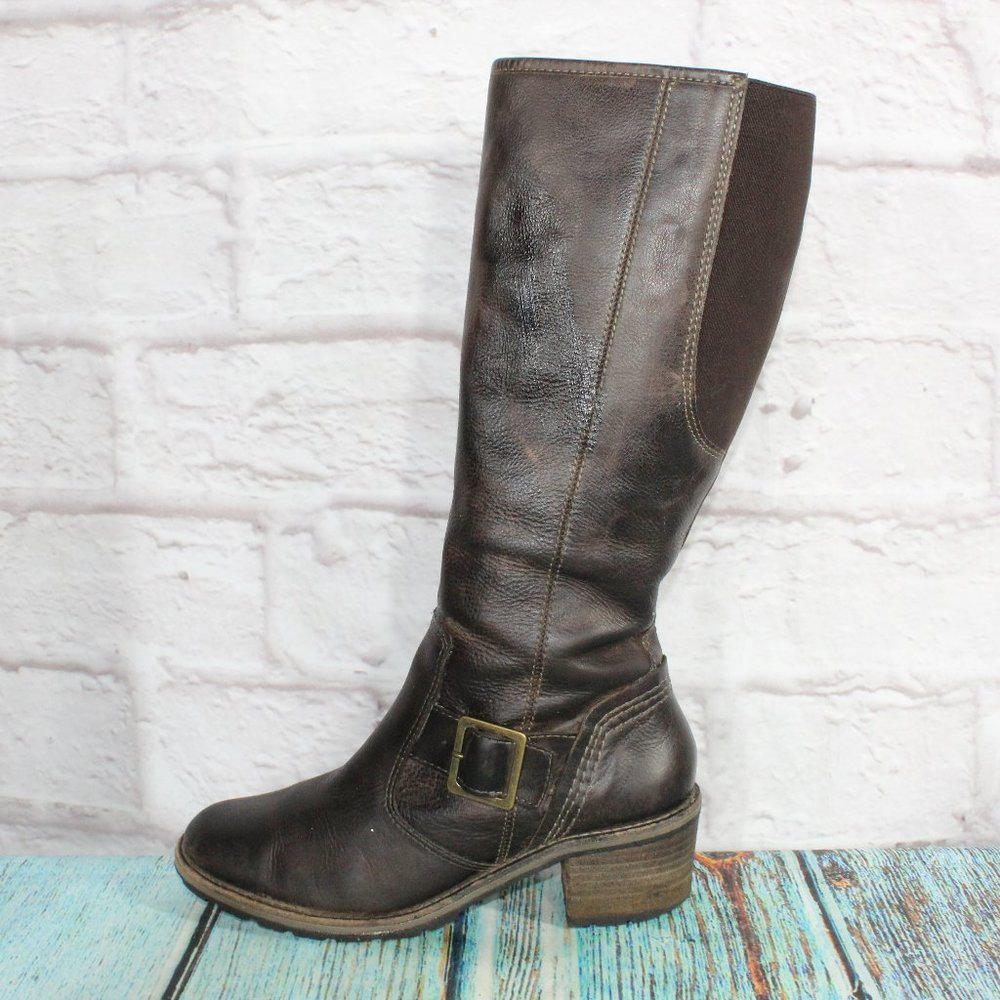 LL Bean Deerfield Brown Leather Side Zip Buckle Tall Boots Size 8.5 M(B) - Picture 1 of 10